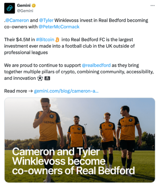Братья Уинклвоссы стали совладельцами футбольного клуба Real Bedford