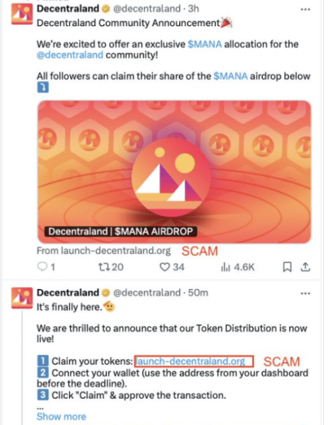 Хакеры использовали аккаунт Decentraland для фишинговой атаки